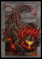 Daemon - Soul Eater  Media: Digital Species: Dhar'griul 'Soul Eater' (greater daemon) Print availabe:  DeviantArt print account .  The dhar'griul, or soul-eaters as they are known in Common Tongue, are a race of daemon found throughout the Lower Planes that prey upon the immortal essence of any lesser being they can get their claws into, ideally sweetened by their victim's terror. They are aligned to the god of greed and famine. Their hunger is never sated and whilst they enjoy their metaphysical meals, their very favourite flavour is mortal flesh and blood, a rare commodity in the regions they inhabit. As such, if a magic user or dark cleric summons one to the mortal plane, they come quickly and willingly but once here they are all but impossible to control and, if they break free of the summoning spell's control, they will go on the rampage. They're sneaky devils though and, even once they find a weakness in their summoner's supposed control, they will feign compliance, choosing only the most opportune moment to strike... : daemonslayers, project, monster, OC, original species, demon, daemon, soul eater, lion, dragon, hybrid, creature, digital, colour, full body